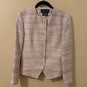 Herbert Grossman Vintage Cream Textured Collarless Gold Button Jacket